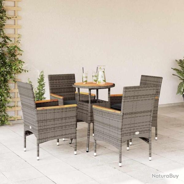 Ensemble � manger de jardin et coussins 5 pcs gris rotin acacia