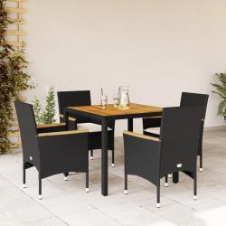 Ensemble &agrave; manger de jardin et coussins 5 pcs noir rotin acacia