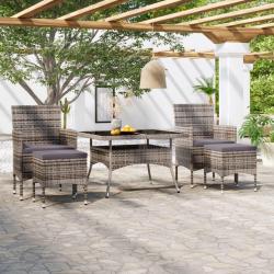 Ensemble &agrave; Manger jardin 5 pcs r&eacute;sine tress&eacute;e verre tremp&eacute; Gris