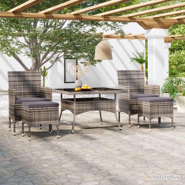 Ensemble � Manger jardin 5 pcs r�sine tress�e verre tremp� Gris