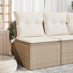 Canap&eacute; de jardin sans accoudoirs coussins beige r&eacute;sine tress&eacute;e