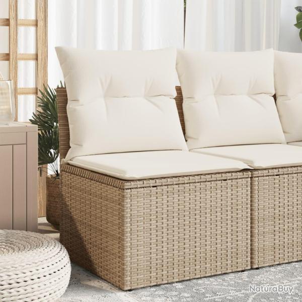 Canap� de jardin sans accoudoirs coussins beige r�sine tress�e
