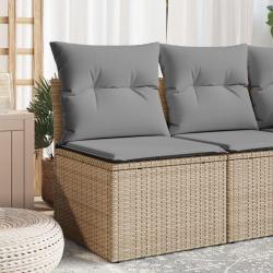 Canap&eacute; de jardin sans accoudoirs coussins beige r&eacute;sine tress&eacute;e