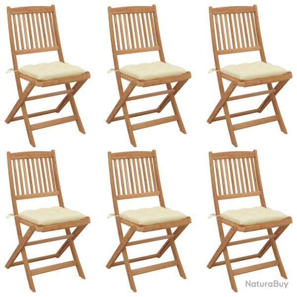 Chaises pliables de jardin lot de 6 avec coussins Bois d'acacia