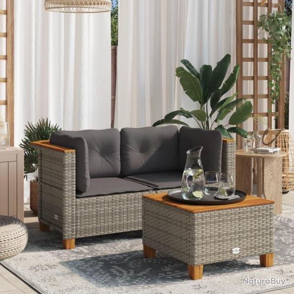 Canap�s d'angle de jardin et coussins 2 pcs gris r�sine tress�e