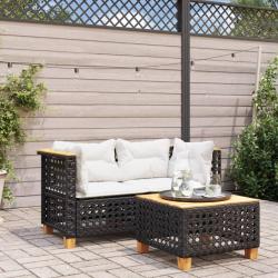Canap&eacute;s d'angle de jardin et coussins 2 pcs noir r&eacute;sine tress&eacute;e