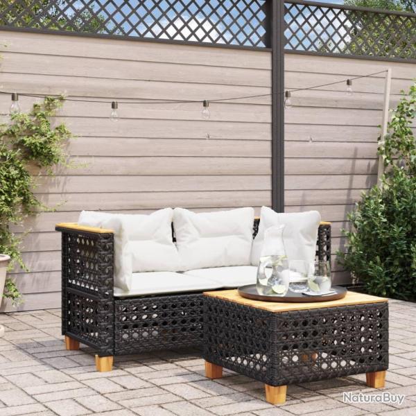 Canap�s d'angle de jardin et coussins 2 pcs noir r�sine tress�e