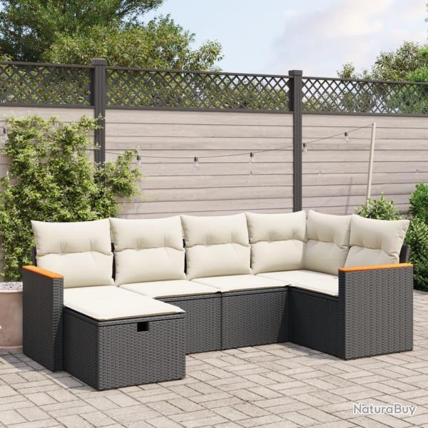 Salon de jardin 6 pcs avec coussins noir r�sine tress�e