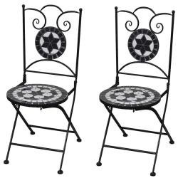 Chaises pliables de bistro 2 pcs C&eacute;ramique Noir et blanc