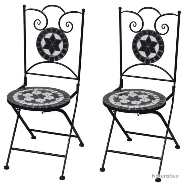 Chaises pliables de bistro 2 pcs C�ramique Noir et blanc