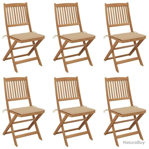 Chaises pliables de jardin lot de 6 avec coussins Bois d'acacia
