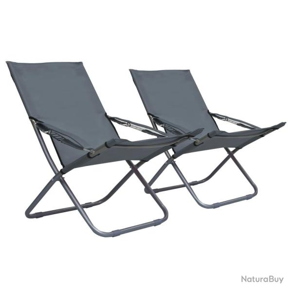 Chaises pliables de plage lot de 2 Tissu Gris