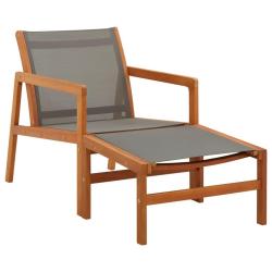 Chaise de jardin et repose-pied Gris Eucalyptus et textil&egrave;ne