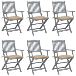 Chaises pliables d'ext&eacute;rieur lot de 6 et coussins Bois d'acacia