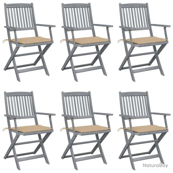 Chaises pliables d'extrieur lot de 6 et coussins Bois d'acacia