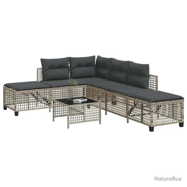 Salon de jardin d'angle avec coussins 3 pcs gris clair rotin