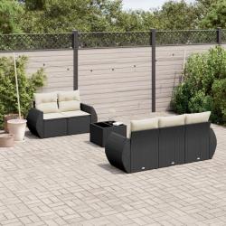 Salon de jardin 6 pcs avec coussins noir r&eacute;sine tress&eacute;e