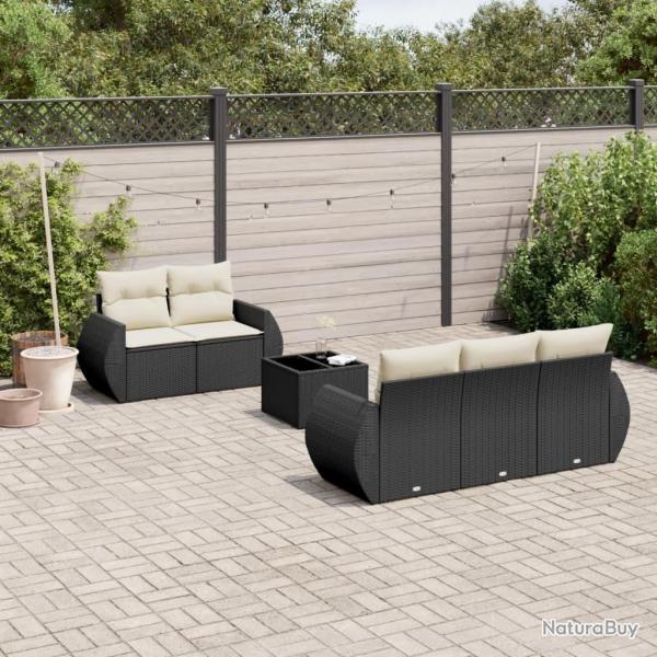 Salon de jardin 6 pcs avec coussins noir r�sine tress�e