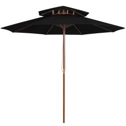 Parasol &agrave; deux &eacute;tages avec m&acirc;t en bois noir 270 cm