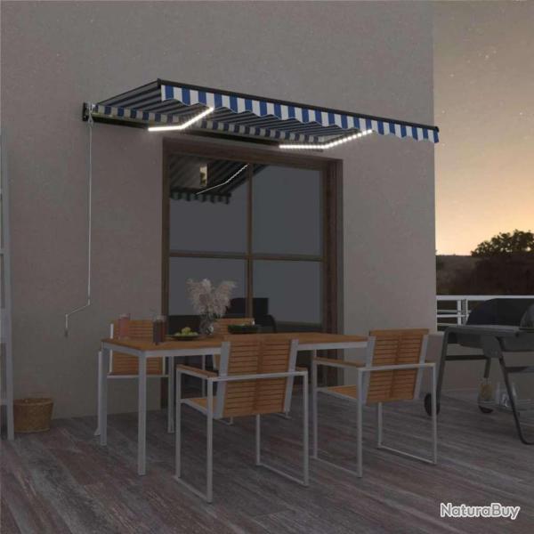Auvent manuel rtractable avec LED 350x250 cm Bleu et blanc