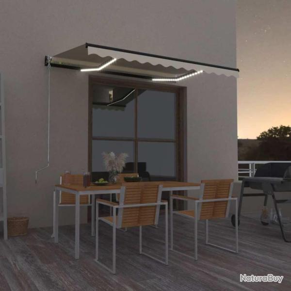 Auvent manuel r�tractable avec LED 350x250 cm Jaune et blanc