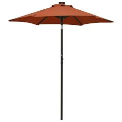 Parasol de jardin avec lumi&egrave;res LED terre cuite aluminium