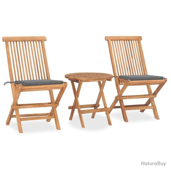 Ensemble � manger d'ext�rieur pliable avec coussin 3 pcs Teck