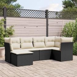 Salon de jardin 6 pcs avec coussins noir r&eacute;sine tress&eacute;e