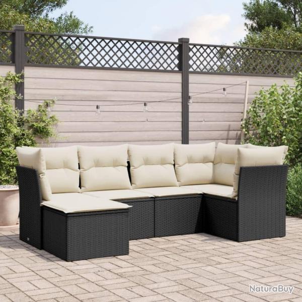 Salon de jardin 6 pcs avec coussins noir r�sine tress�e