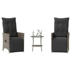 Ensemble de bistro 3 pcs avec coussins gris r&eacute;sine tress&eacute;e