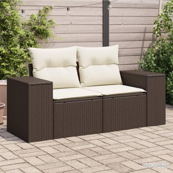 Canap� de jardin avec coussins 2 places marron r�sine tress�e