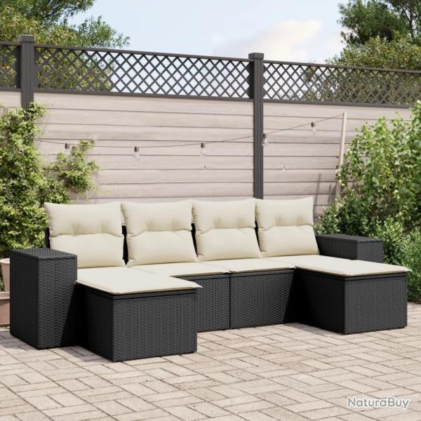 Salon de jardin 6 pcs avec coussins noir r�sine tress�e