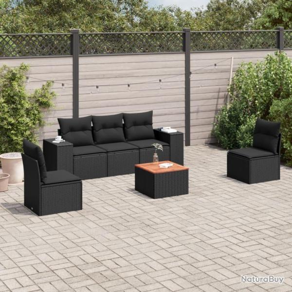 Salon de jardin 6 pcs avec coussins noir r�sine tress�e