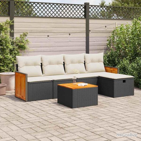 Salon de jardin 6 pcs avec coussins noir r�sine tress�e