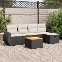 Salon de jardin 6 pcs avec coussins noir r&eacute;sine tress&eacute;e