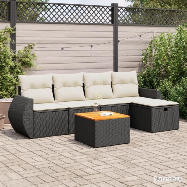 Salon de jardin 6 pcs avec coussins noir r�sine tress�e