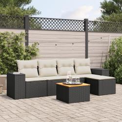Salon de jardin 6 pcs avec coussins noir r&eacute;sine tress&eacute;e