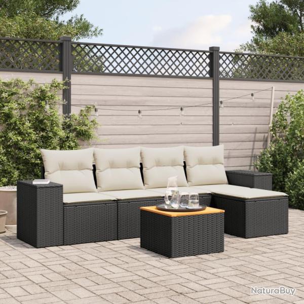 Salon de jardin 6 pcs avec coussins noir r�sine tress�e