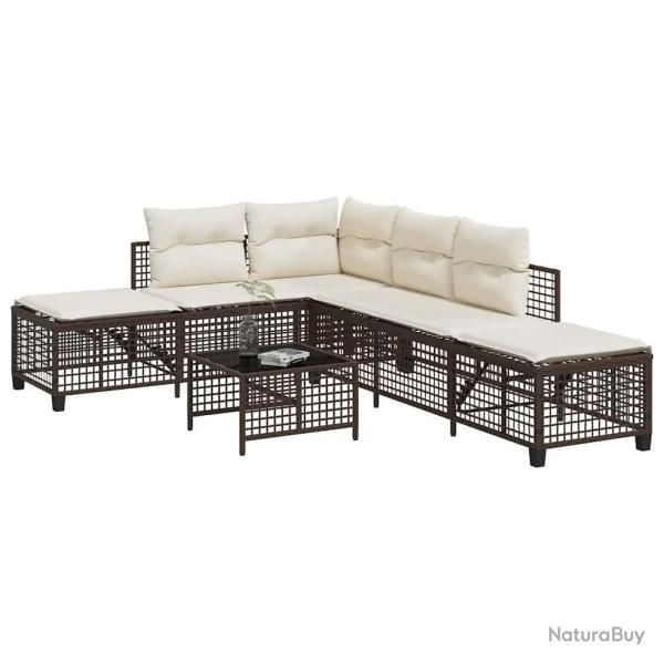 Salon de jardin d'angle et coussins 3 pcs marron r�sine tress�e