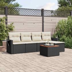 Salon de jardin 6 pcs avec coussins noir r&eacute;sine tress&eacute;e