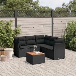 Salon de jardin 6 pcs avec coussins noir r&eacute;sine tress&eacute;e