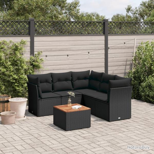Salon de jardin 6 pcs avec coussins noir r�sine tress�e