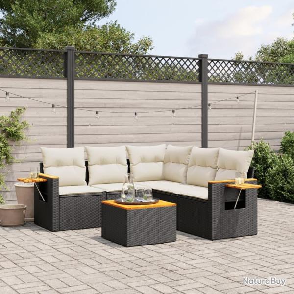 Salon de jardin 6 pcs avec coussins noir r�sine tress�e