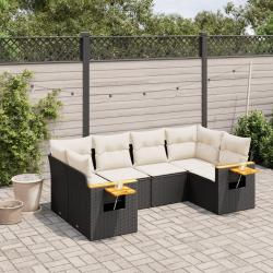 Salon de jardin 6 pcs avec coussins noir r&eacute;sine tress&eacute;e