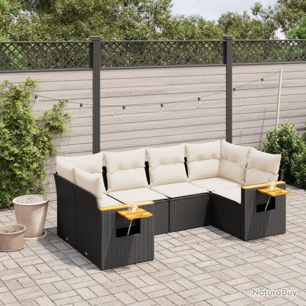 Salon de jardin 6 pcs avec coussins noir r�sine tress�e
