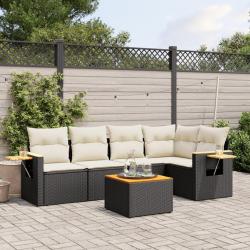 Salon de jardin 6 pcs avec coussins noir r&eacute;sine tress&eacute;e