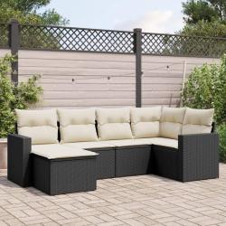 Salon de jardin 6 pcs avec coussins noir r&eacute;sine tress&eacute;e