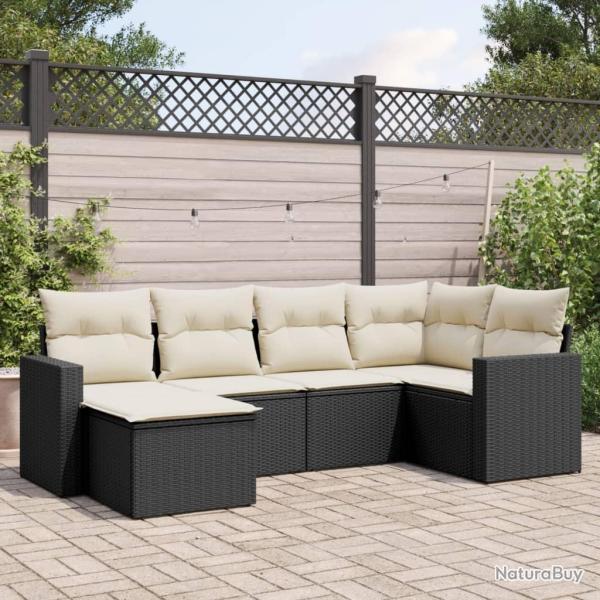 Salon de jardin 6 pcs avec coussins noir r�sine tress�e