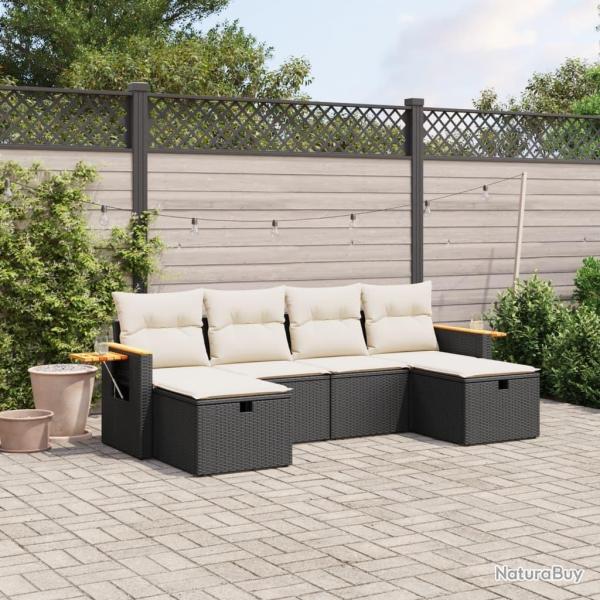 Salon de jardin 6 pcs avec coussins noir r�sine tress�e