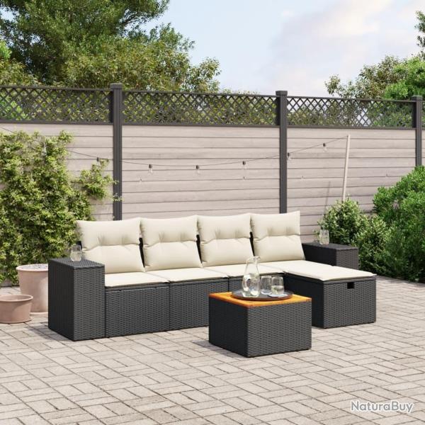 Salon de jardin 6 pcs avec coussins noir r�sine tress�e